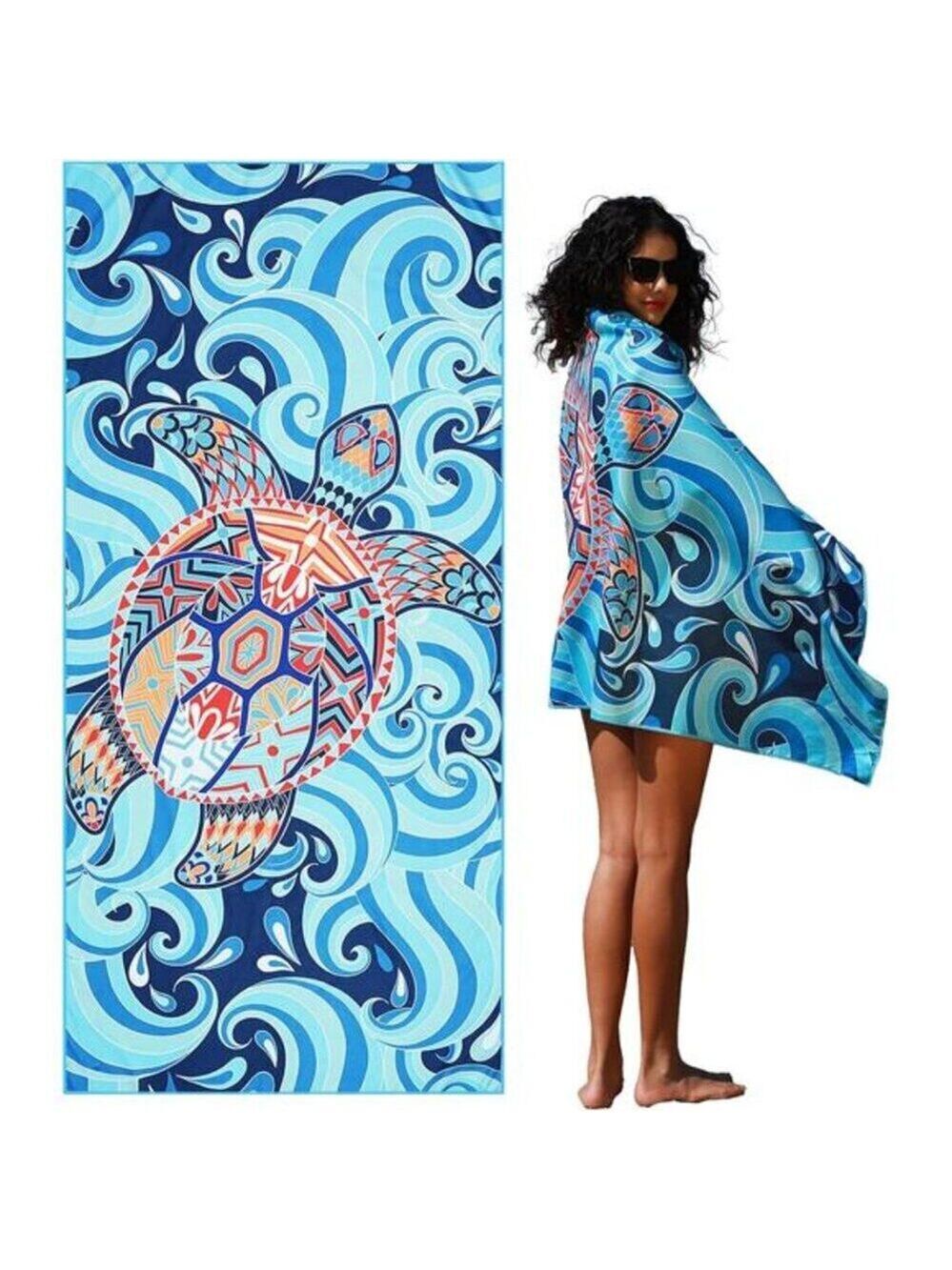 Microfiber Lightweight Thin Gym Beach Towel Compact Sea Turtle Design 32x71 inch